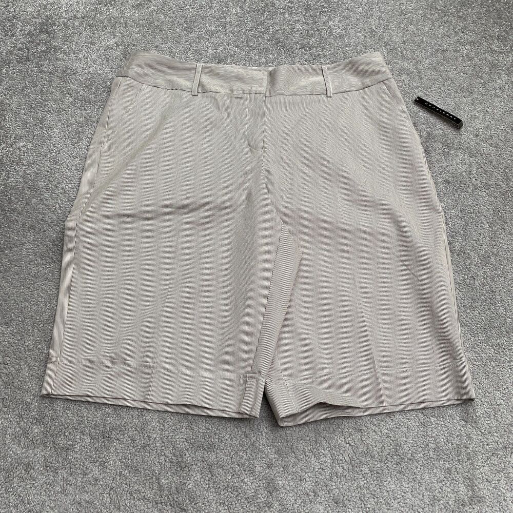 Courtenay High Rise Bermuda Dress Shorts Womens 14W White Brown Pinstriped NWT